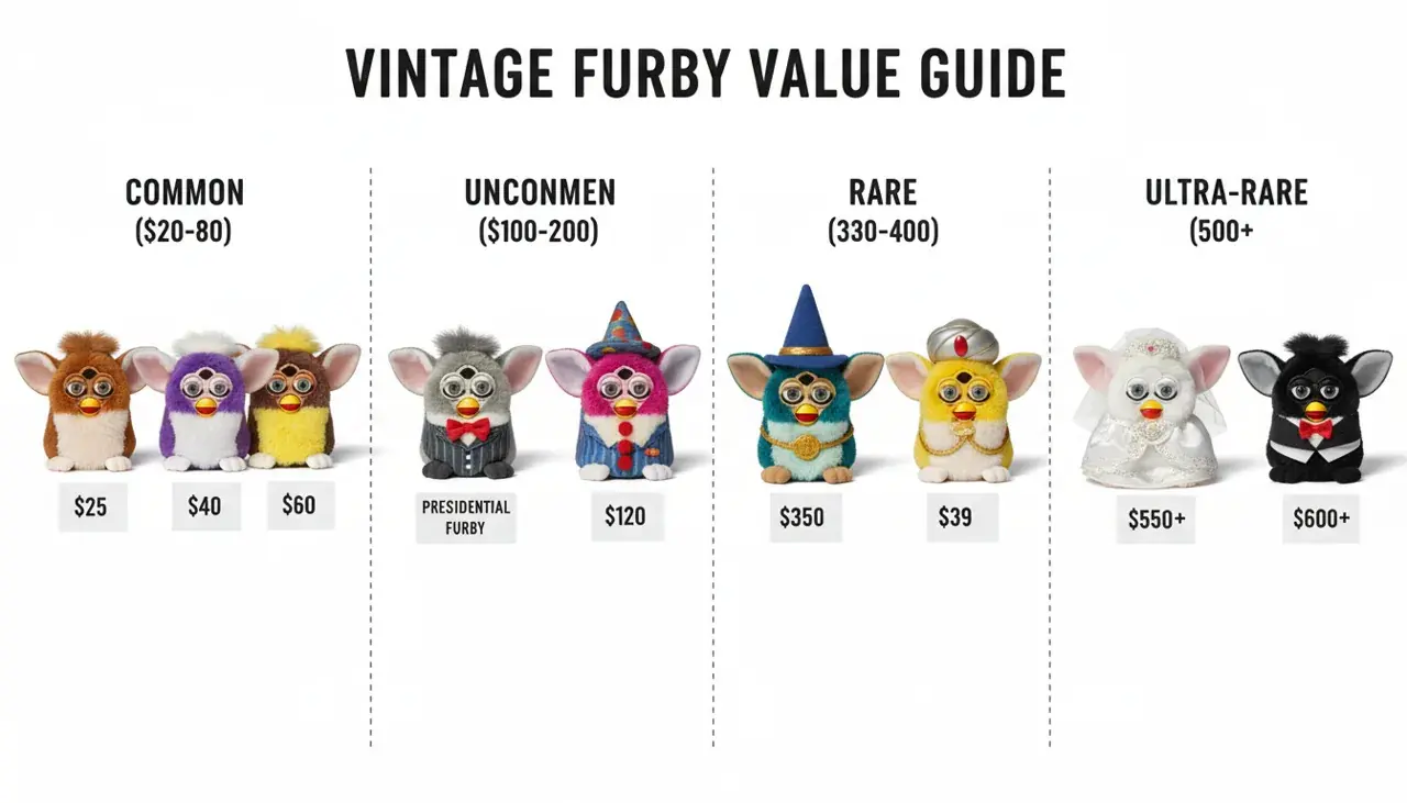 Furby worth evaluation showing price ranges for different editions and conditions