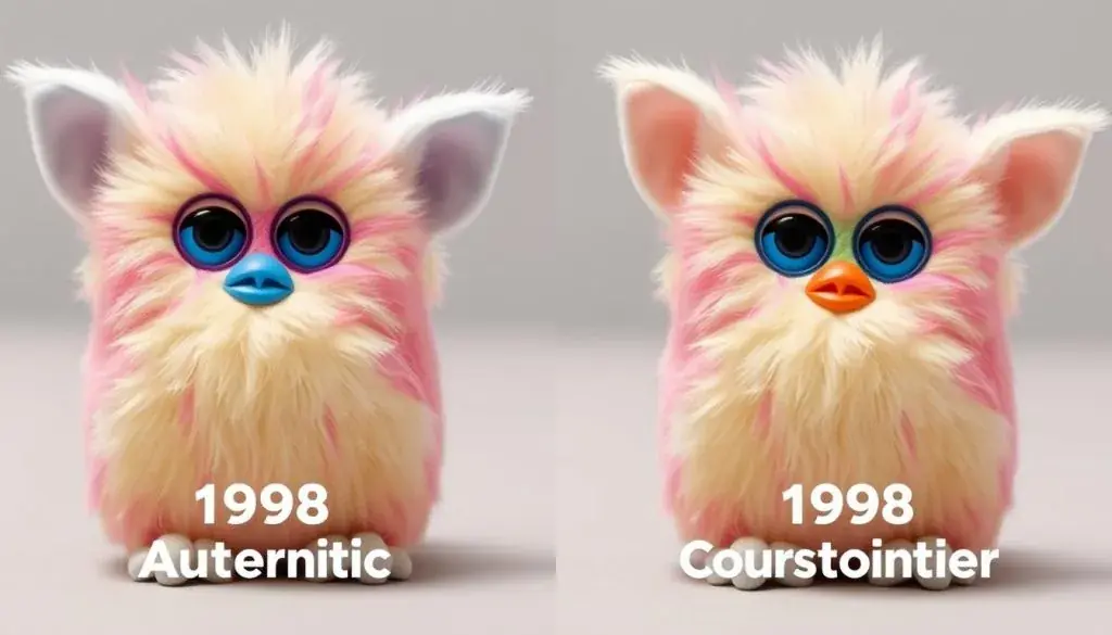Comparison between authentic and counterfeit 1998 Furby details