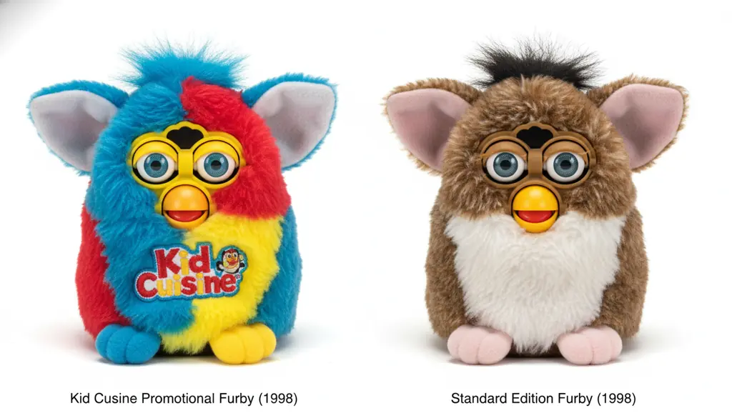 Comparison showing Kid Cuisine Furby next to regular edition Furby