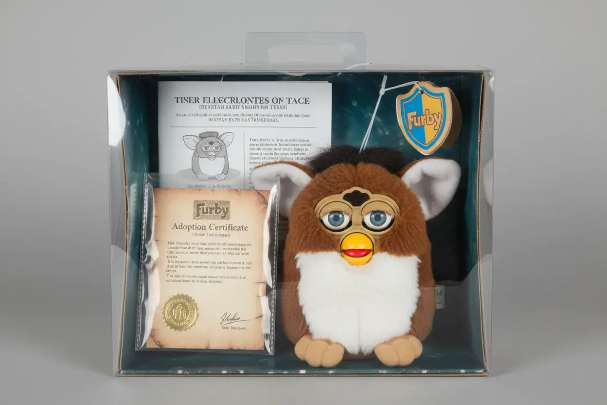 Furby original packaging showing value premium for complete boxed collectibles