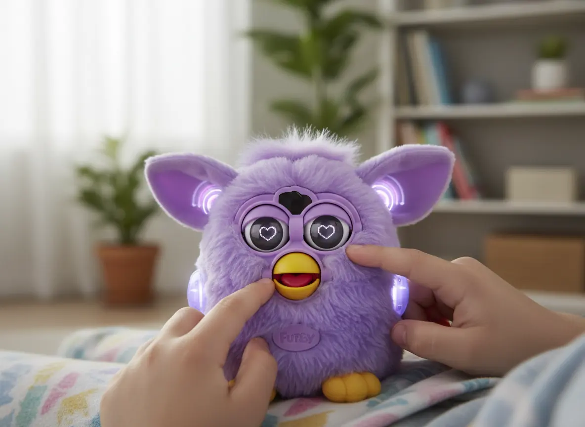 child demonstrating furby interactive features