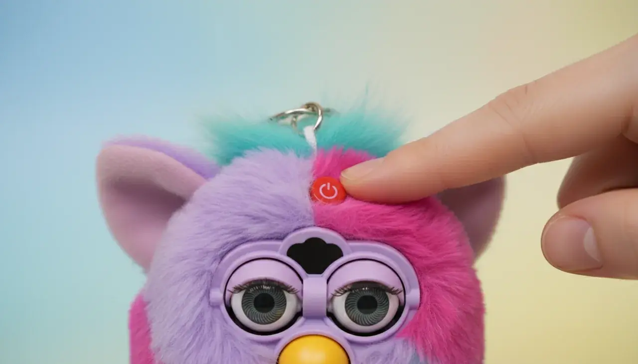 how to turn off furby keychain showing power button location