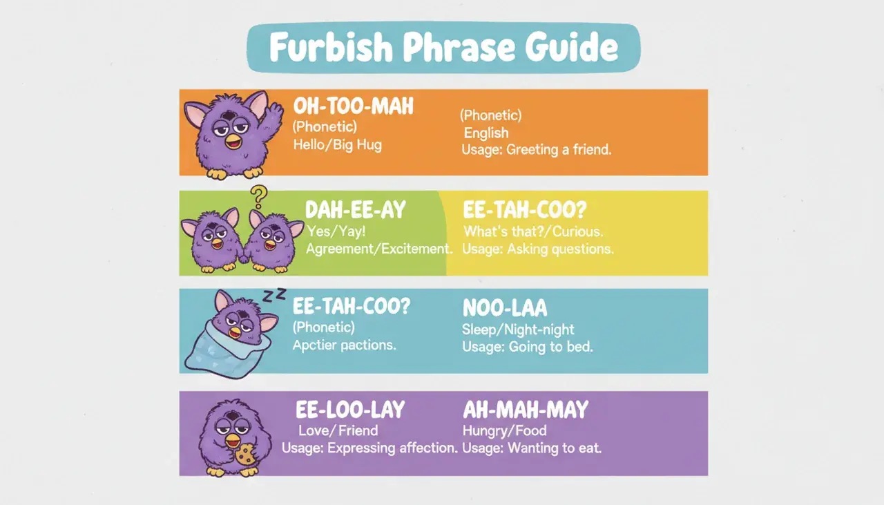 furby language phrase dictionary with common expressions