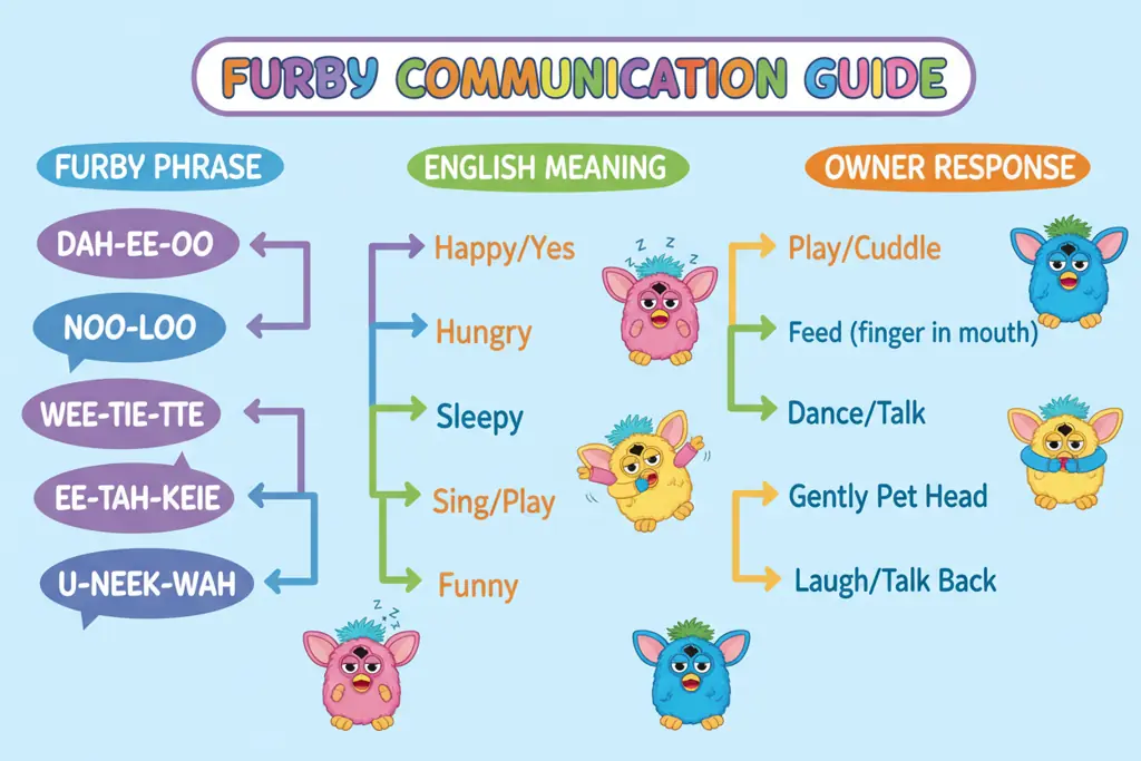 Interactive phrase guide with Furby responses