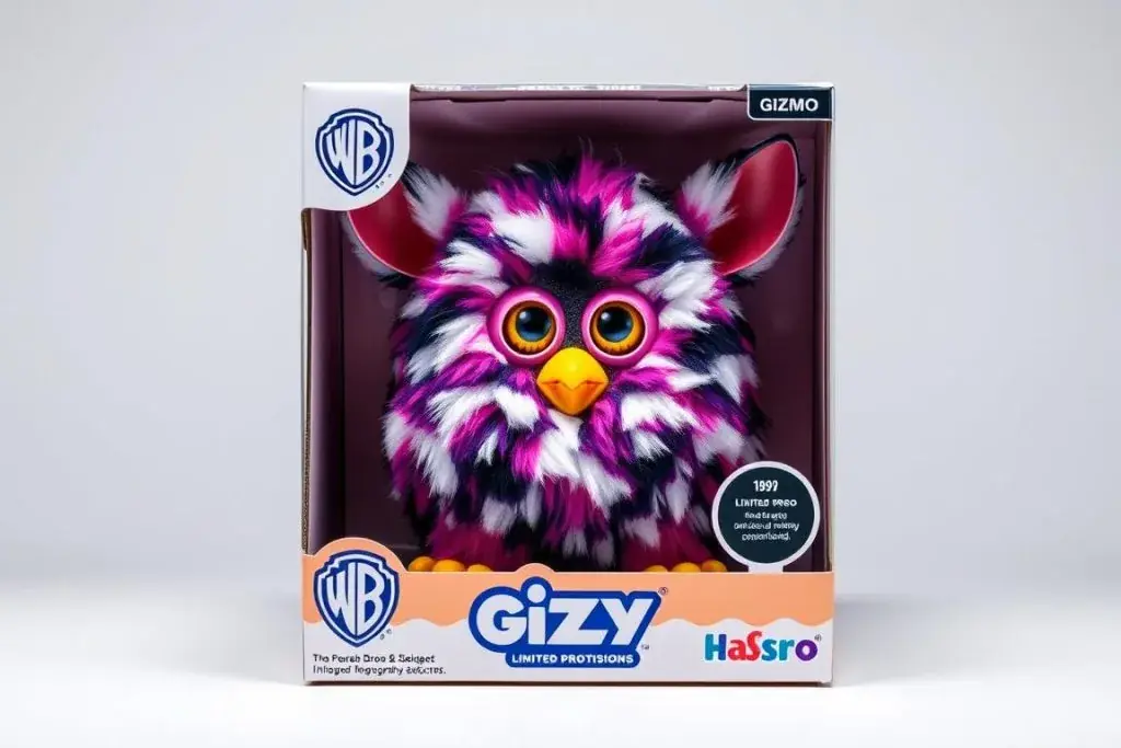 Limited edition Gizmo Furby in original packaging showing the official crossover product Limited edition Gizmo Furby in original packaging showing the official crossover product