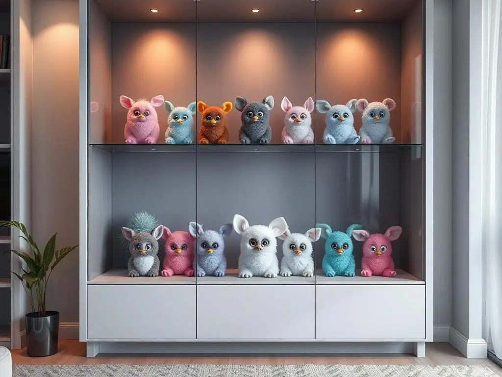 Modern display of 1998 Furbies in collector's home Modern display of 1998 Furbies in collector's home
