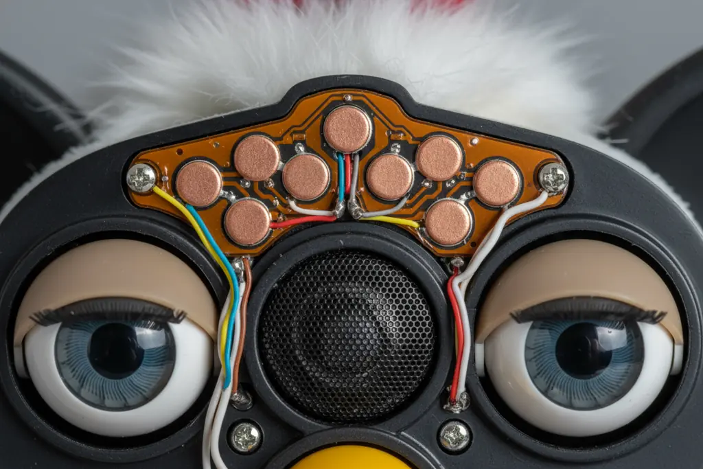 Close-up of Emoto-Tronic Furby sensors and features