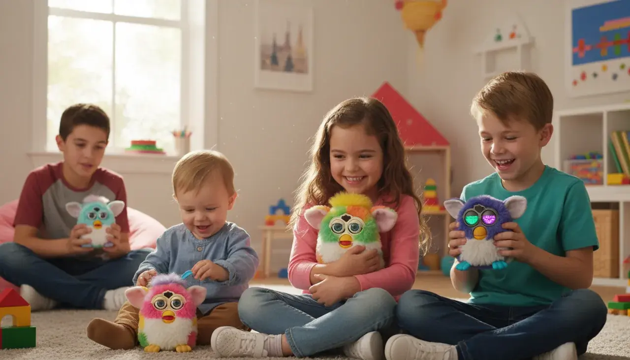 Children playing with different Furby generations
