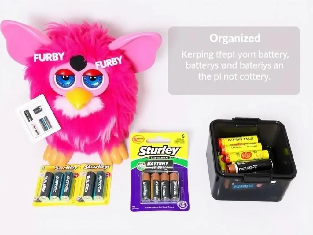 Proper battery storage for Furby toys showing how to turn furby off