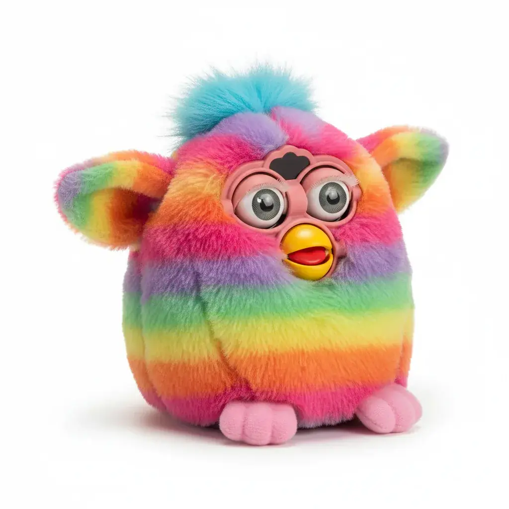 Pink and blue Furby 2025 toy showing interactive features