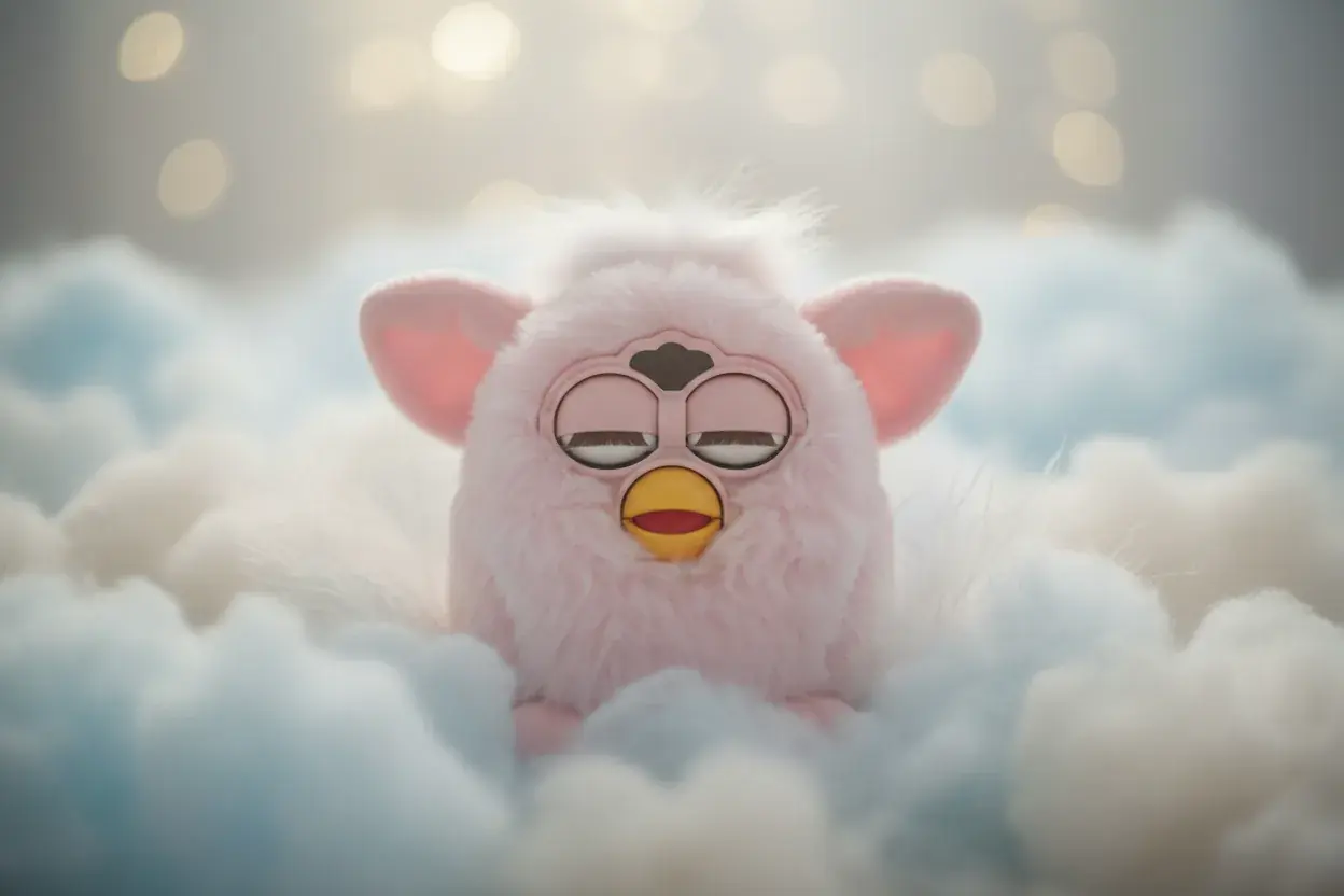 gentle pastel colored furby with calm demeanor