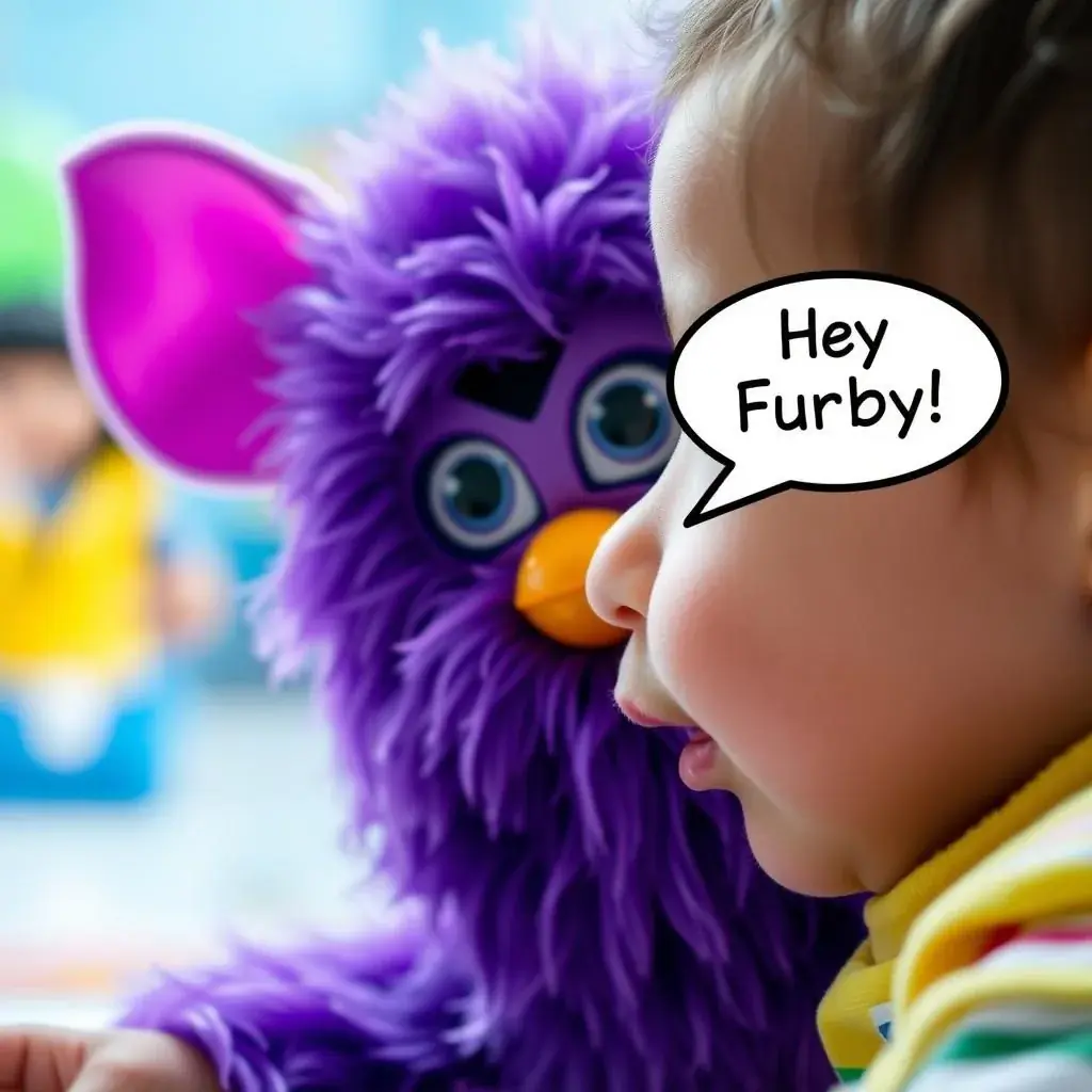 Person saying 'Hey Furby' to activate voice commands Person saying 'Hey Furby' to activate voice commands