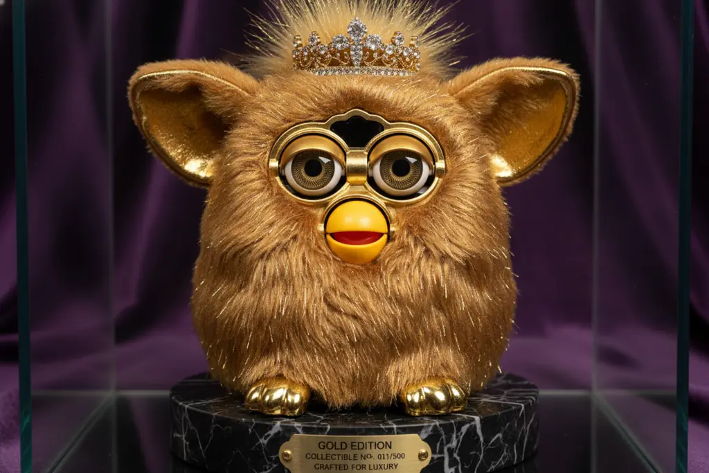 Gold Furby showing metallic sheen and premium finish