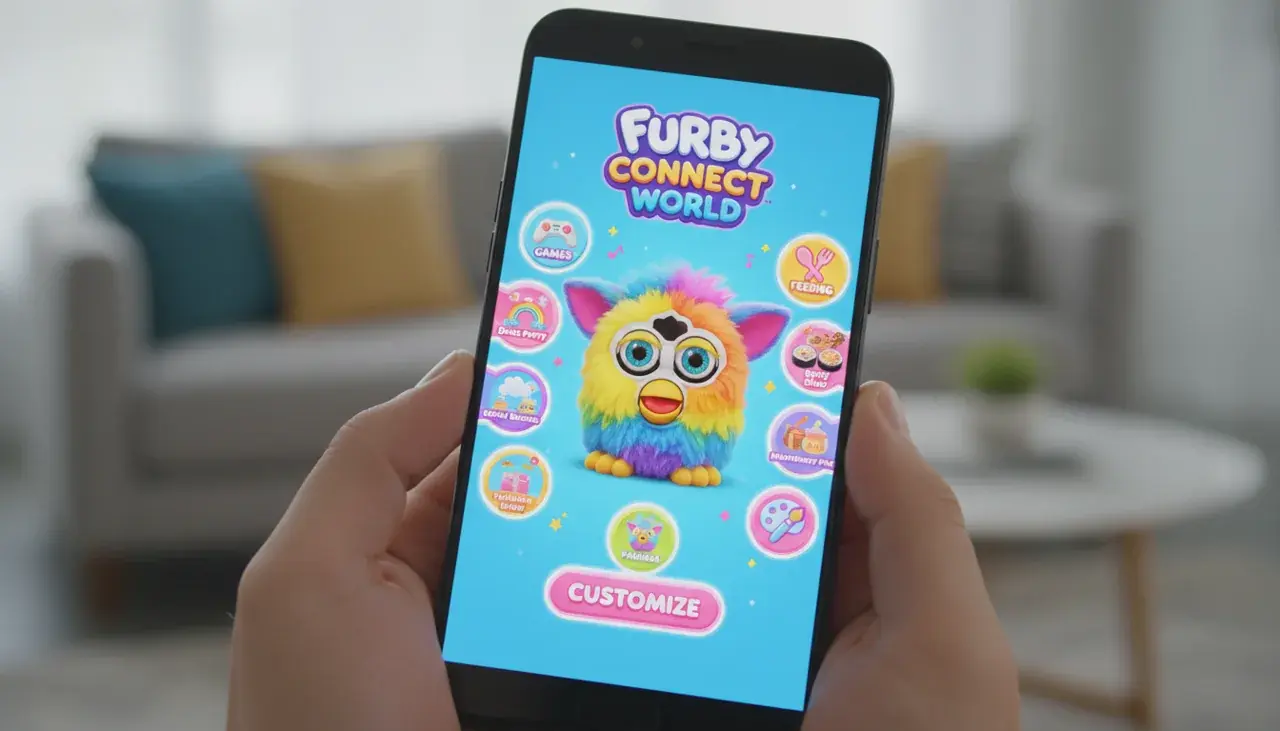 Furby mobile app interface showing games and activities