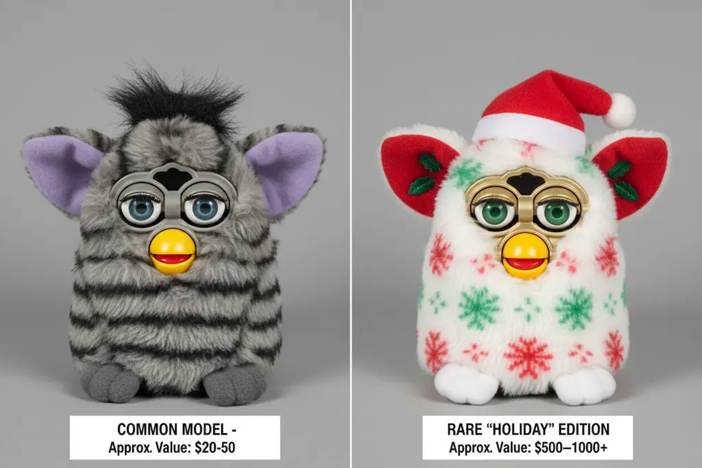 Comparison of common versus rare Furby models showing value differences