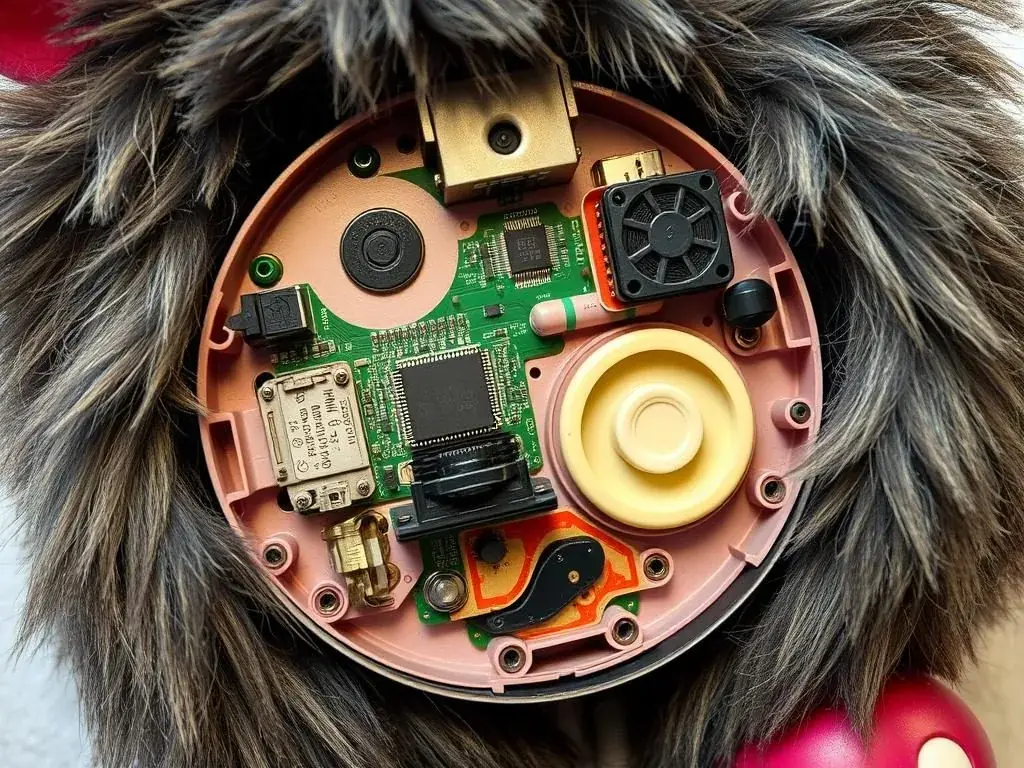Internal components of a Furby showing its technology and sensors Internal components of a Furby showing its technology and sensors