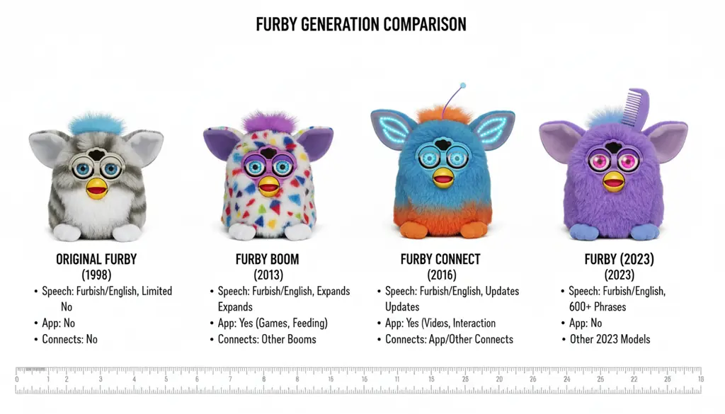 side by side comparison of different furby toy models for sale