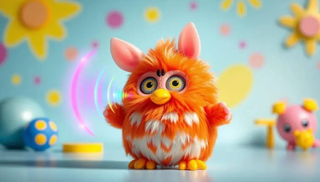Furby in Copycat mode with sound wave visualization showing voice effects Furby in Copycat mode with sound wave visualization showing voice effects
