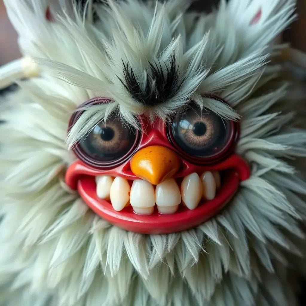 A cursed Furby with human-like teeth modification