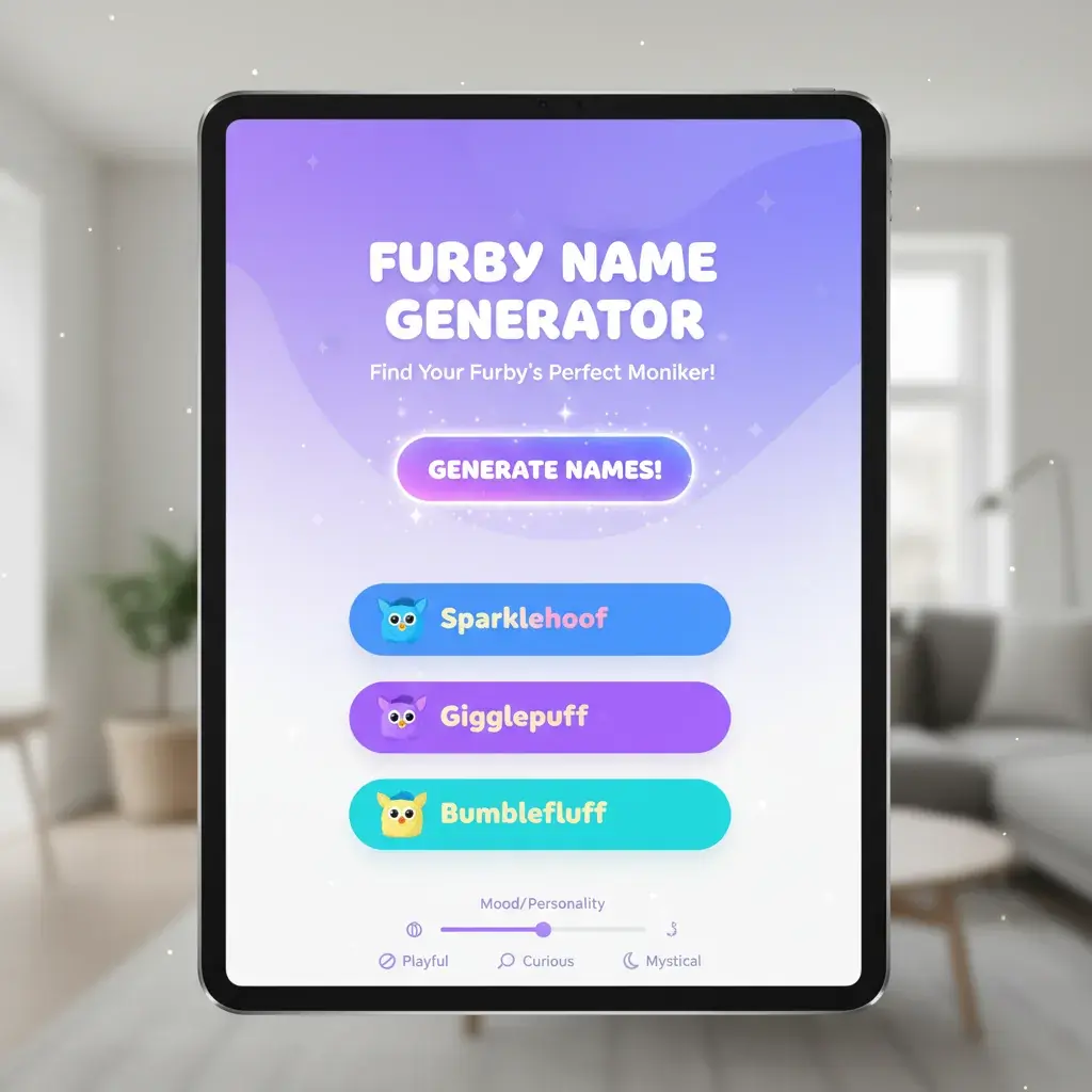 furby name generator tool interface showing creative naming options