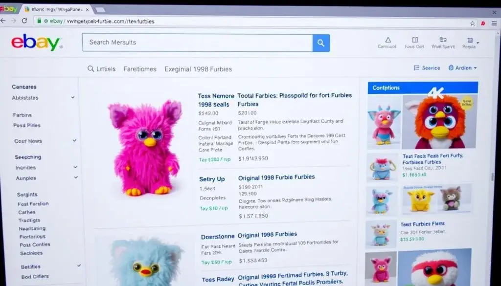 Screenshot of online marketplace showing original Furbies for sale