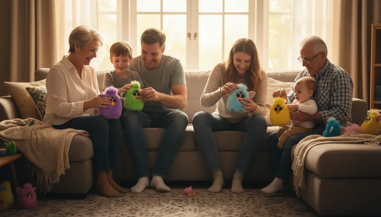 Happy family enjoying Furby together