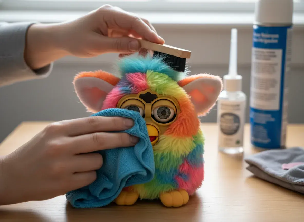 gentle cleaning techniques for Furby fur and LCD screen