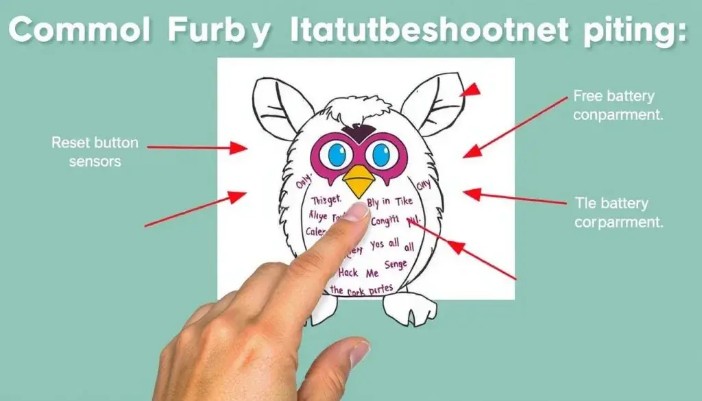 Troubleshooting diagram for Furby issues showing how to turn furby off