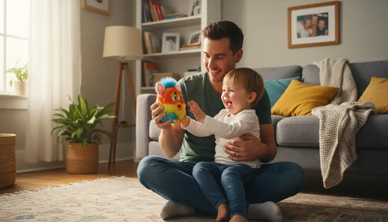 Parent and child learning together with Furby