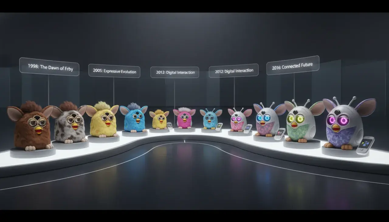 Modern and vintage Furbys displayed together showing collecting evolution