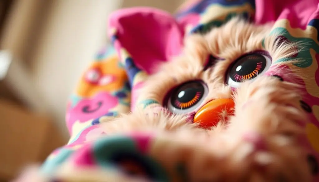 A close-up view of a vibrant, patterned Furby shirt, capturing its unique and whimsical design features. The foreground showcases the intricate Furby motif, with the iconic large eyes, plush fur, and expressive facial details. The mid-ground reveals the shirt's texture, showcasing the soft, high-quality fabric. The background subtly blurs, allowing the Furby design to take center stage and be the focal point. The lighting is soft and diffused, creating a warm, inviting atmosphere that highlights the shirt's vibrant colors and playful nature. The camera angle is slightly angled, providing a dynamic and engaging perspective that draws the viewer's attention to the Furby shirt's distinct and captivating features. A close-up view of a vibrant, patterned Furby shirt, capturing its unique and whimsical design features. The foreground showcases the intricate Furby motif, with the iconic large eyes, plush fur, and expressive facial details. The mid-ground reveals the shirt's texture, showcasing the soft, high-quality fabric. The background subtly blurs, allowing the Furby design to take center stage and be the focal point. The lighting is soft and diffused, creating a warm, inviting atmosphere that highlights the shirt's vibrant colors and playful nature. The camera angle is slightly angled, providing a dynamic and engaging perspective that draws the viewer's attention to the Furby shirt's distinct and captivating features.
