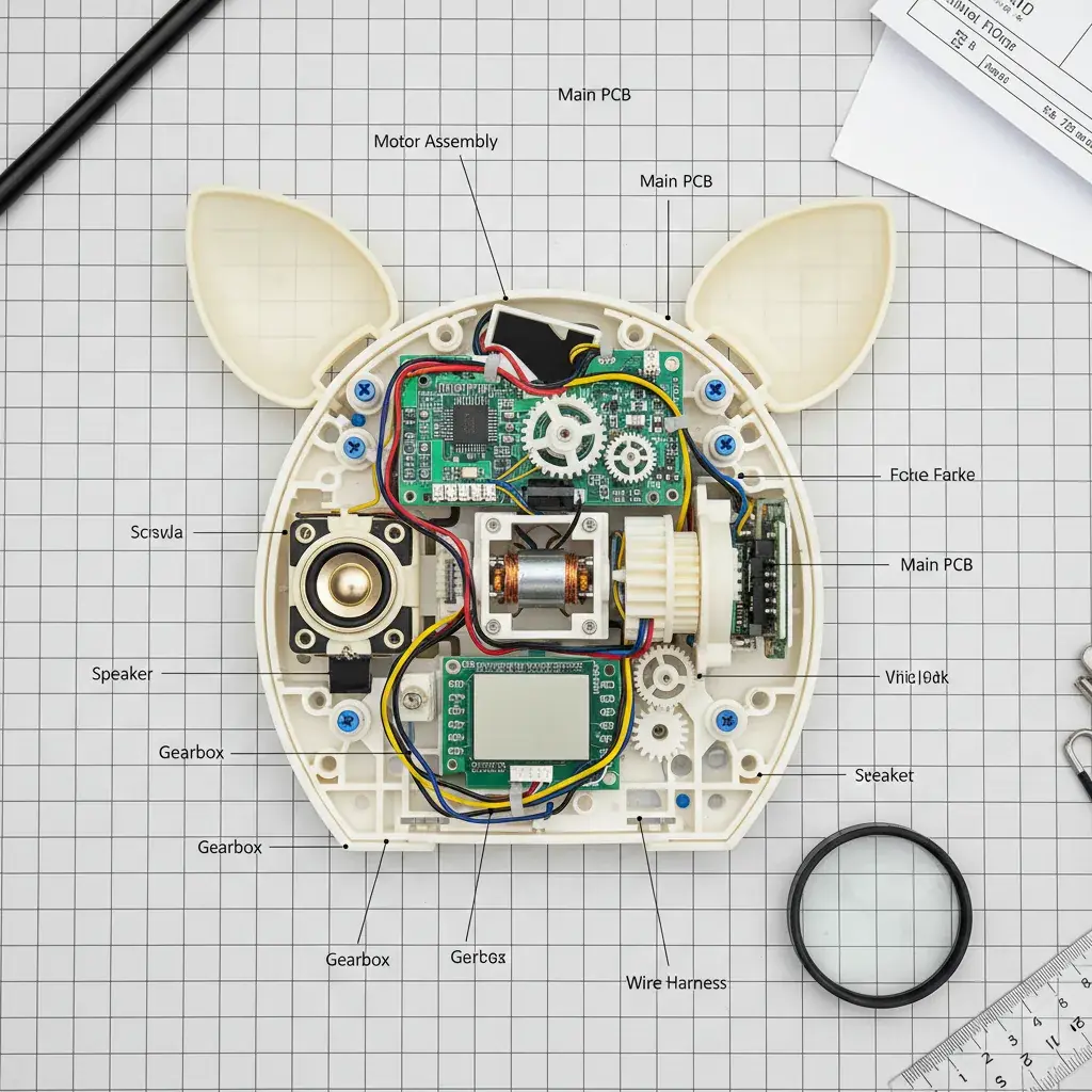 inside a furby showing quality internal construction and assembly