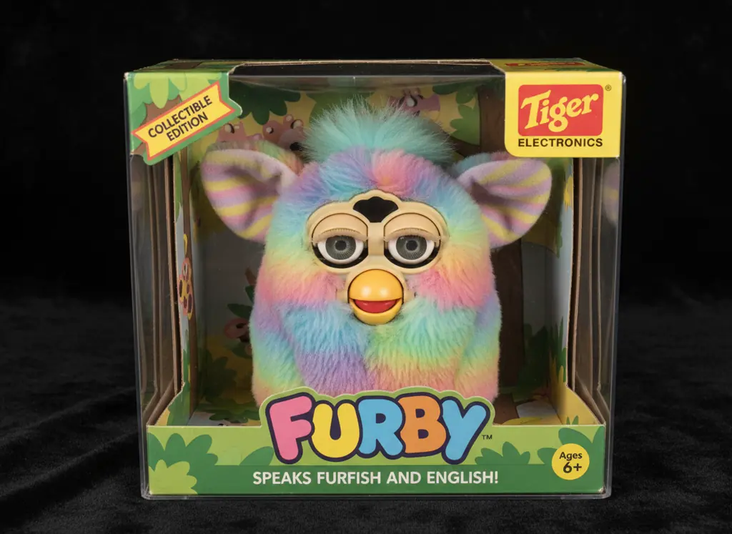 vintage Furby from 1998 showing original design features and packaging
