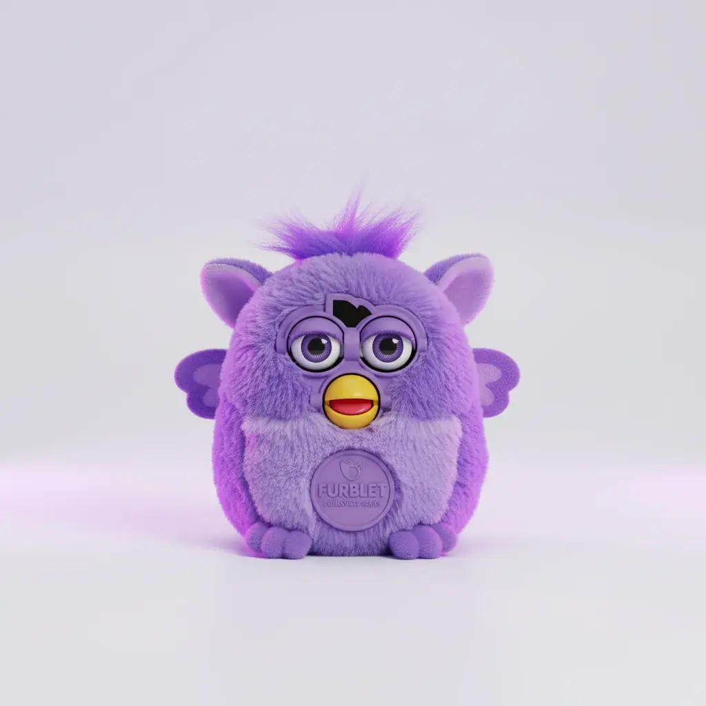 Purple Furby Furblet showing mini electronic plush toy features