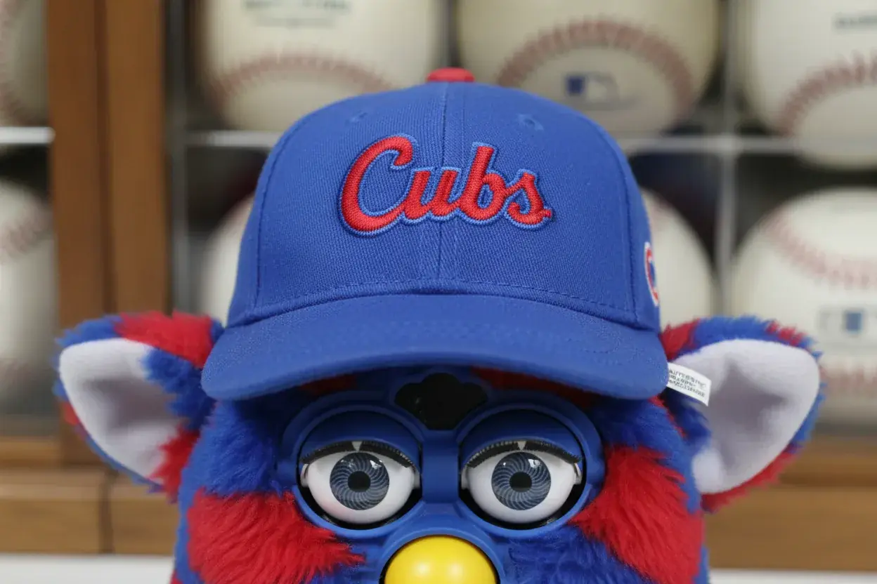 Detail of Cubs logo and team colors on Chicago Cubs Furby