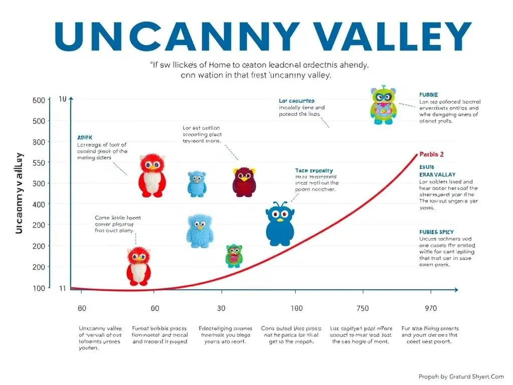 Diagram showing the uncanny valley effect with Furbies positioned in the creepy zone of the graph