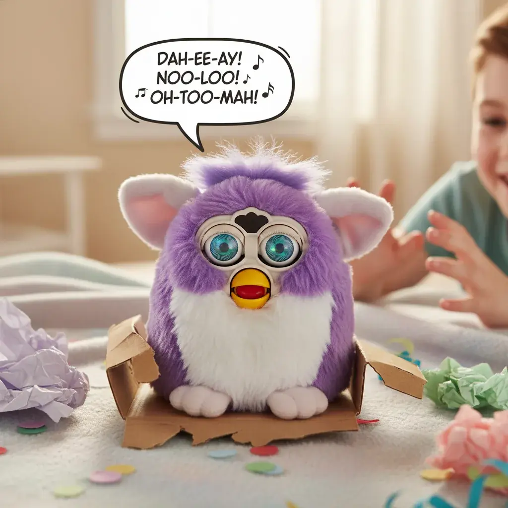 new furby waking up and speaking initial furby language phrases
