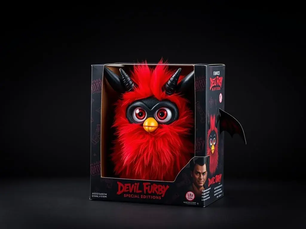 Rare Devil Furby with red fur and horns in original packaging Rare Devil Furby with red fur and horns in original packaging