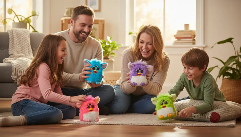 Family enjoying Furby personality features together