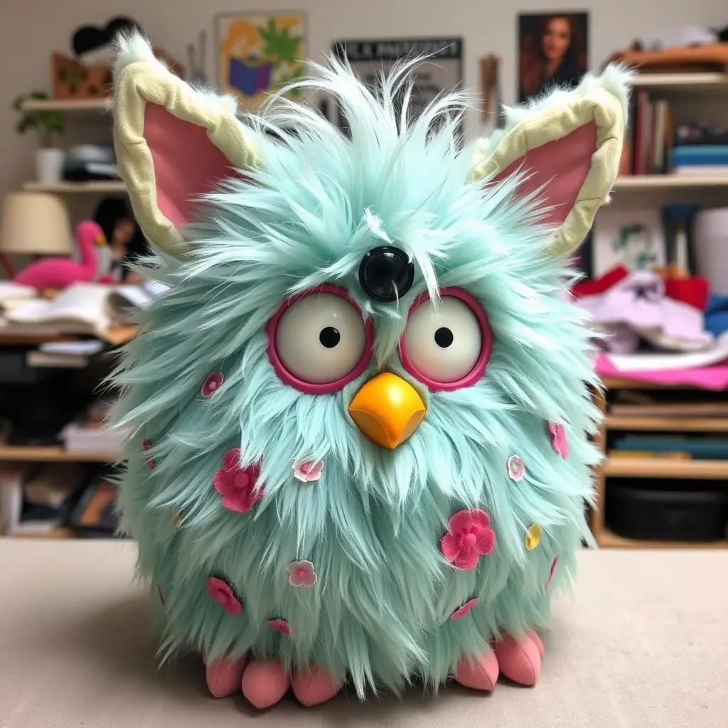 DIY Giant Furby creation made from repurposed materials