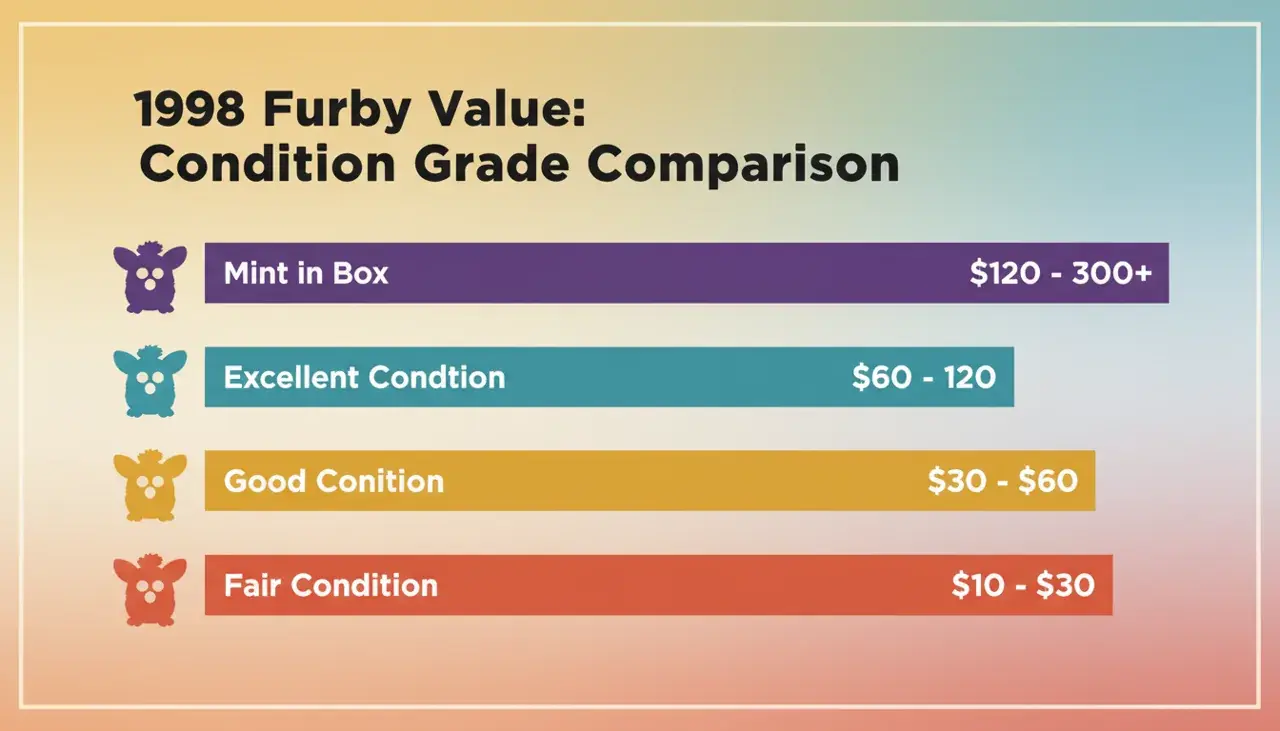 Price comparison chart showing value ranges for different 1998 Furby conditions