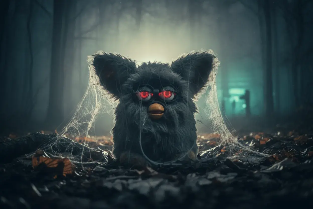 why were furbies so creepy horror themed Furby in spooky setting