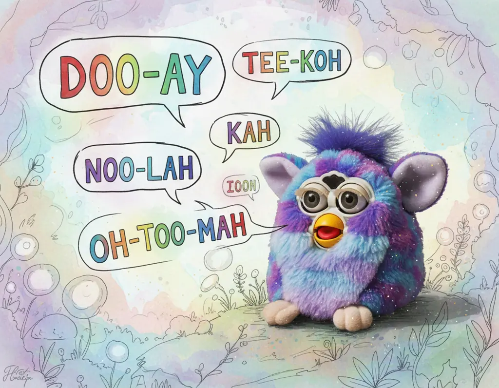 Furby toy appearing to speak showing language learning feature