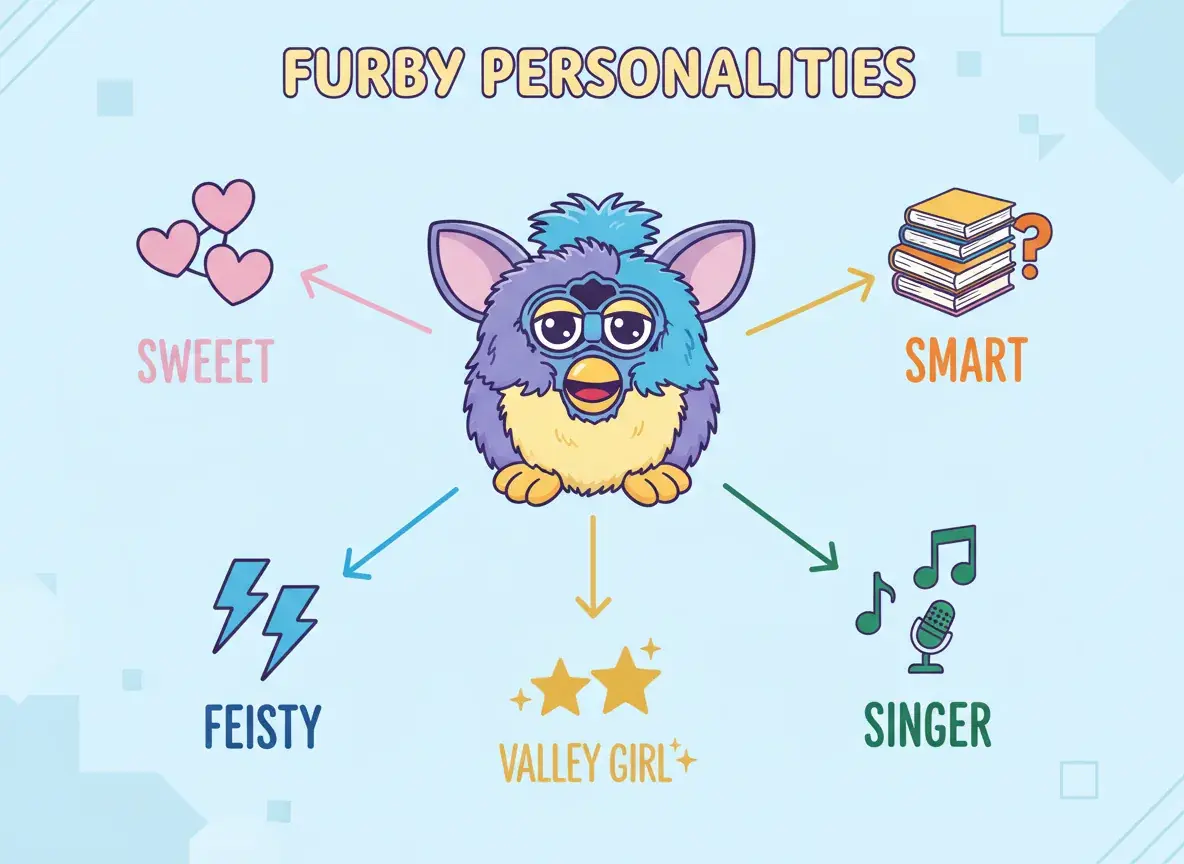 Furby personality changer diagram showing personality transformation process