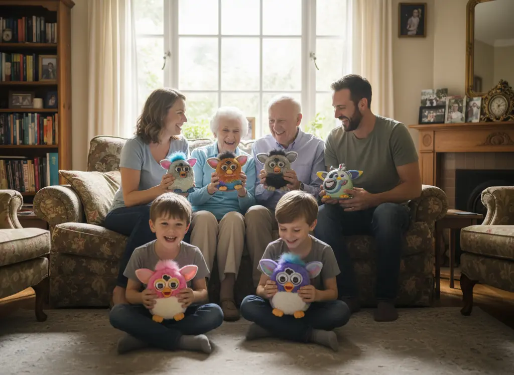 Multi-generational family with Furbies