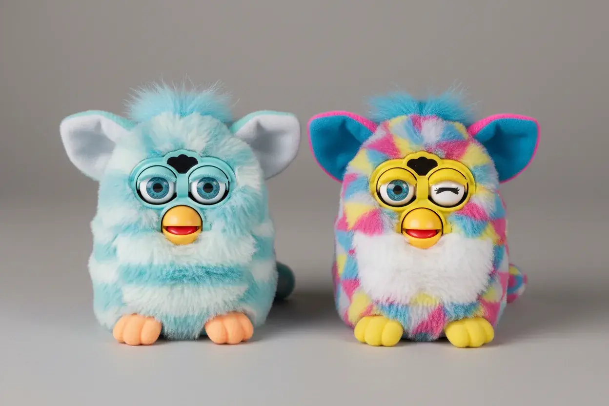 Side by side comparison of Furby 2012 and Furby Boom