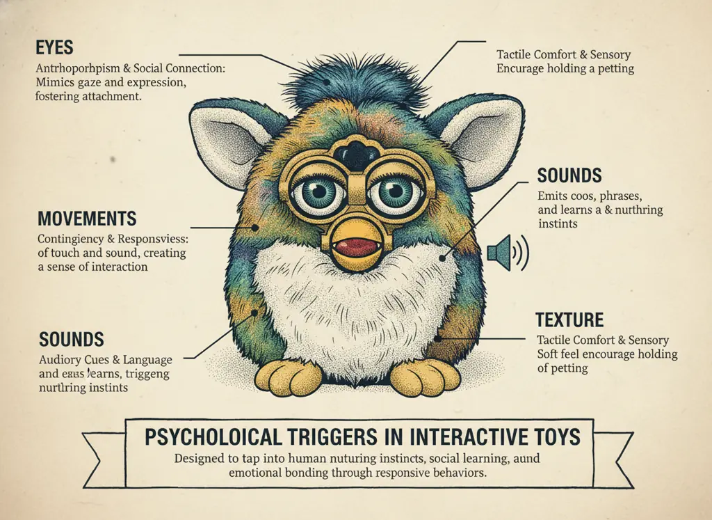 diagram showing Furby features that trigger psychological responses