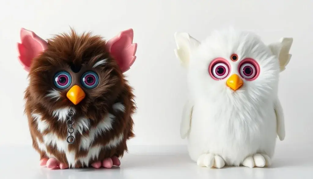 Original 1998 Furby next to 2023 Furby model showing evolution of design Original 1998 Furby next to 2023 Furby model showing evolution of design