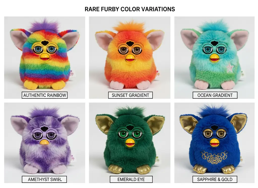 Rare Furby color patterns and features showing valuable identification characteristics