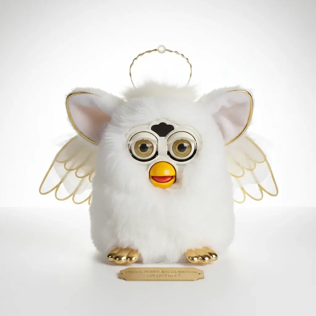 Special Furby Angel edition showing unique white and gold design